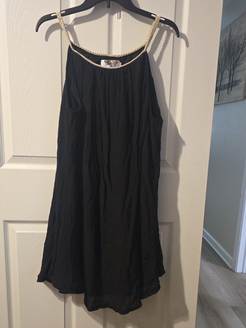 India Boutique Black  Swing Dress with Gold Rope Trim